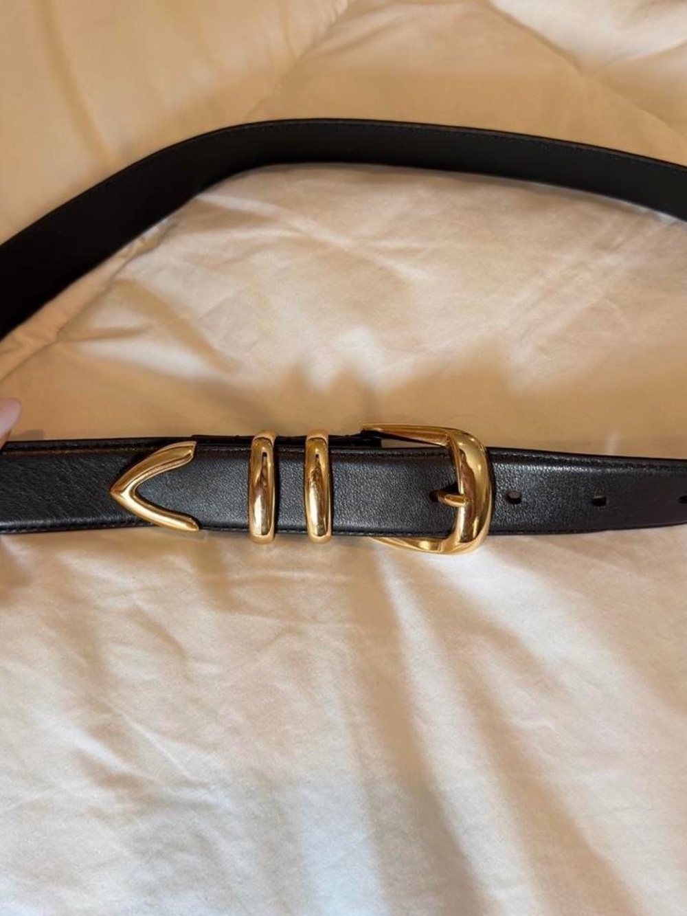 Favorite Daughter Black Leather Belt with Gold Buckle
